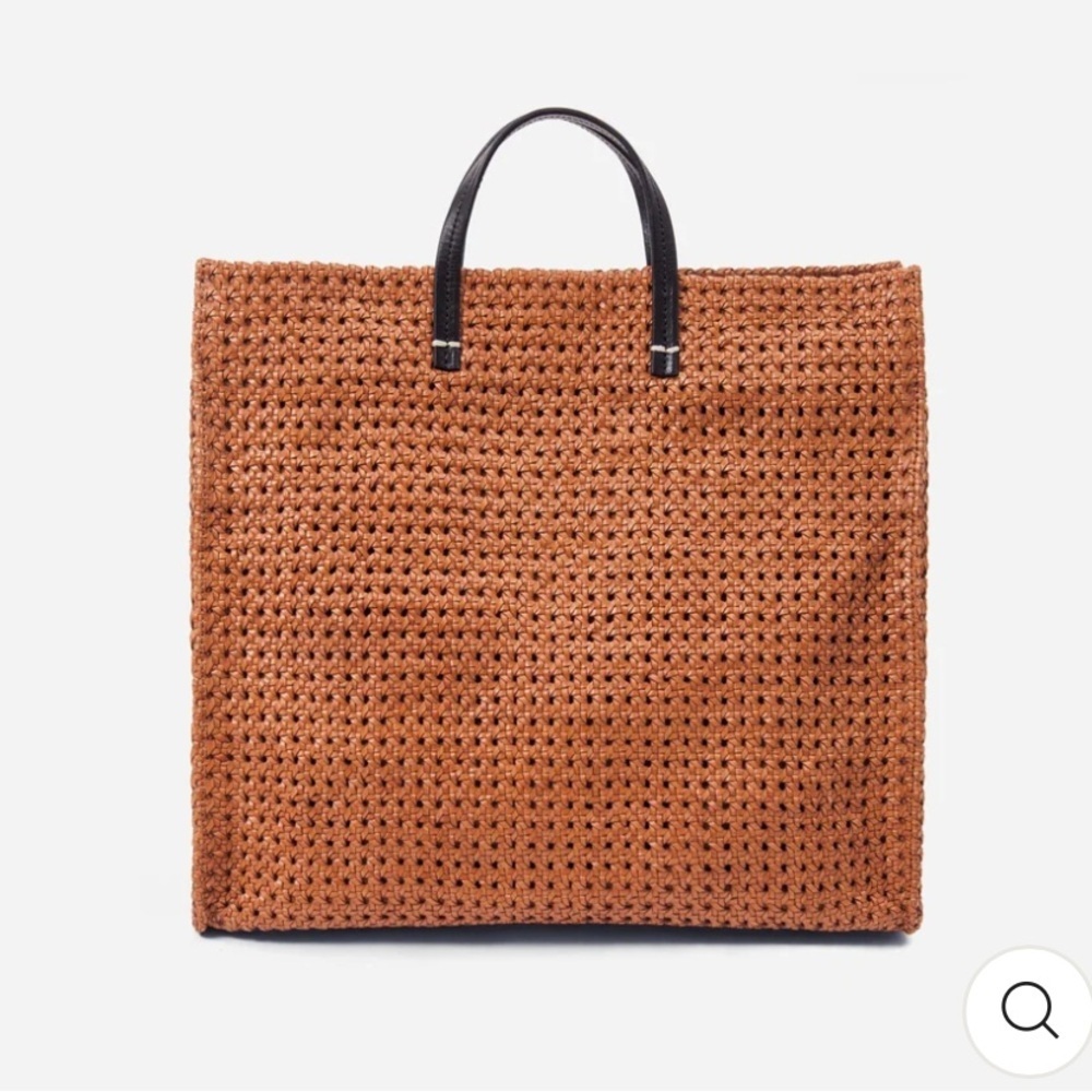 Clare V Simple Tote Woven Rattan Tan Black Leather Strap NWT